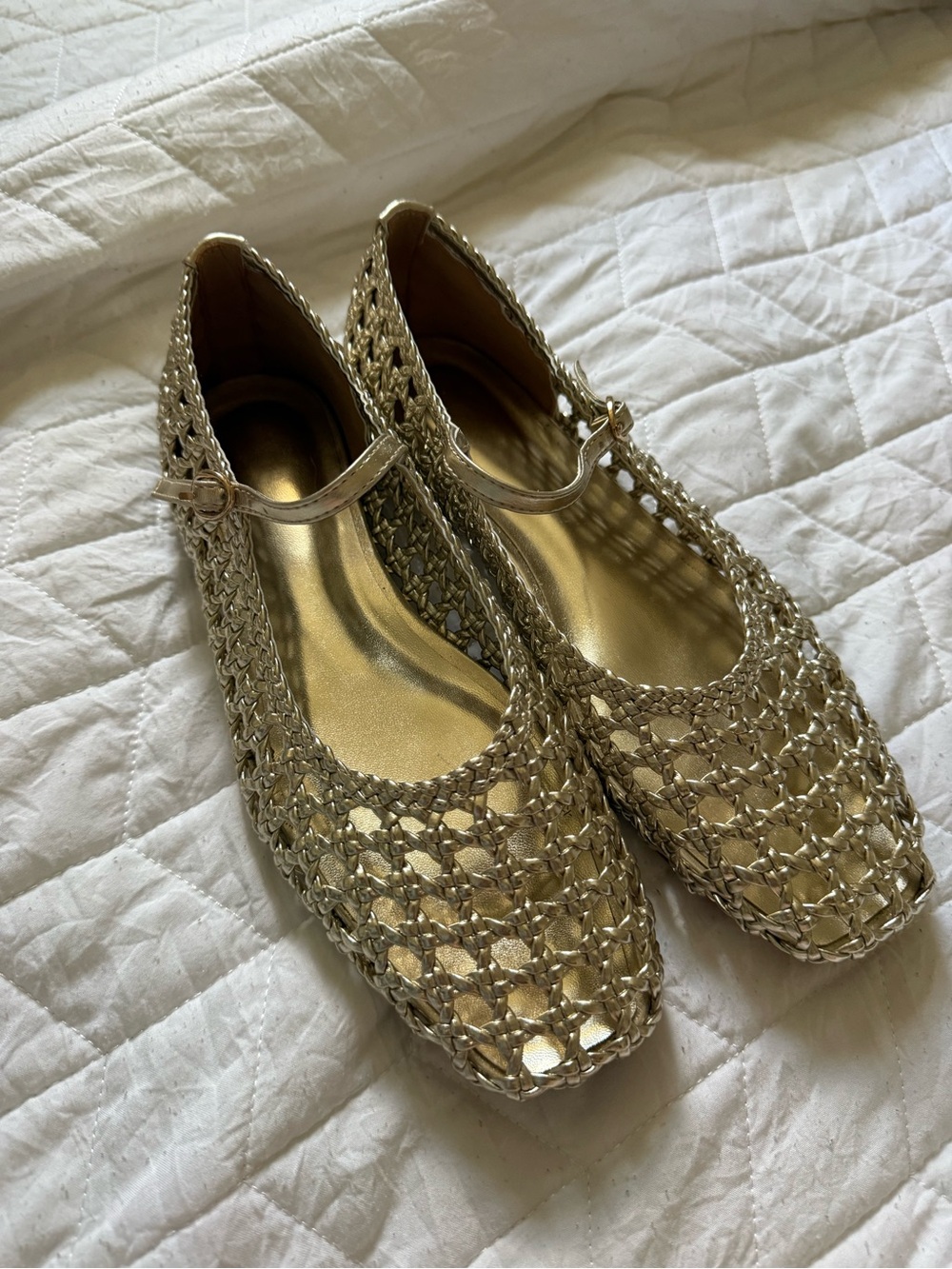 Gold Woven Mary Jane Flats